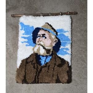 Vintage Latch Hook Mountain Man Wall Hanging Folk Art Decor - 20x26